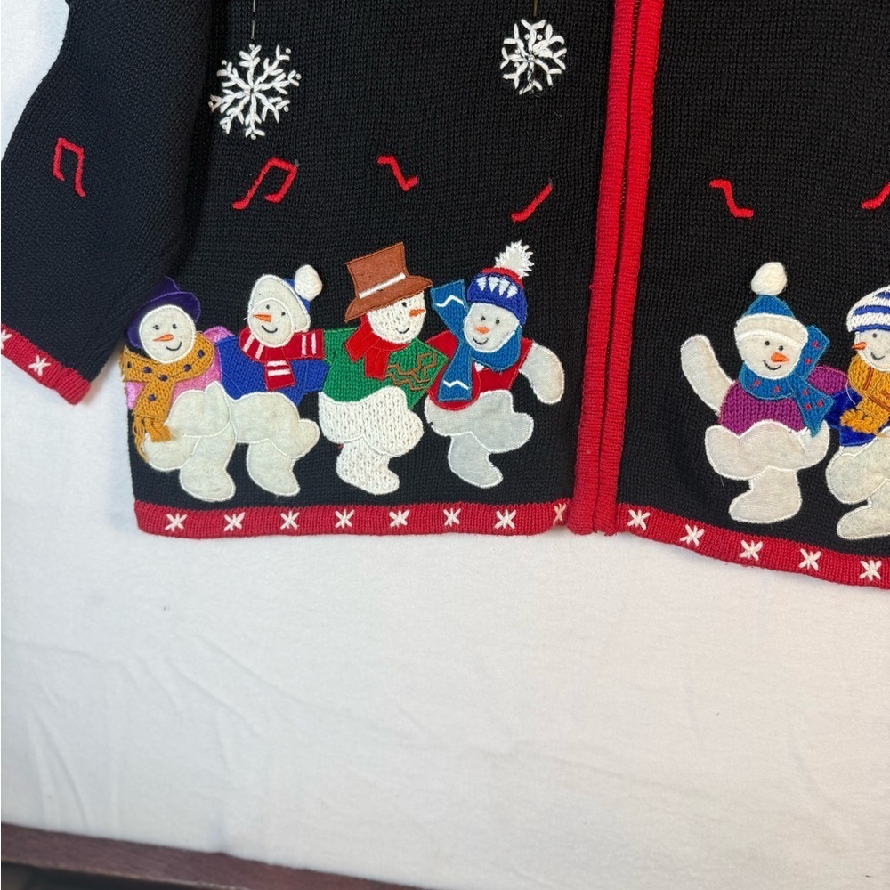 Studio Joy Black Zip-up Cardigan with Snowmen Size 1X - Picture 2 of 11